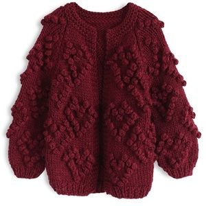 Girls chicwish Valentine’s Day red wine heart cardigan 3/4 3T / 4T bubble knit